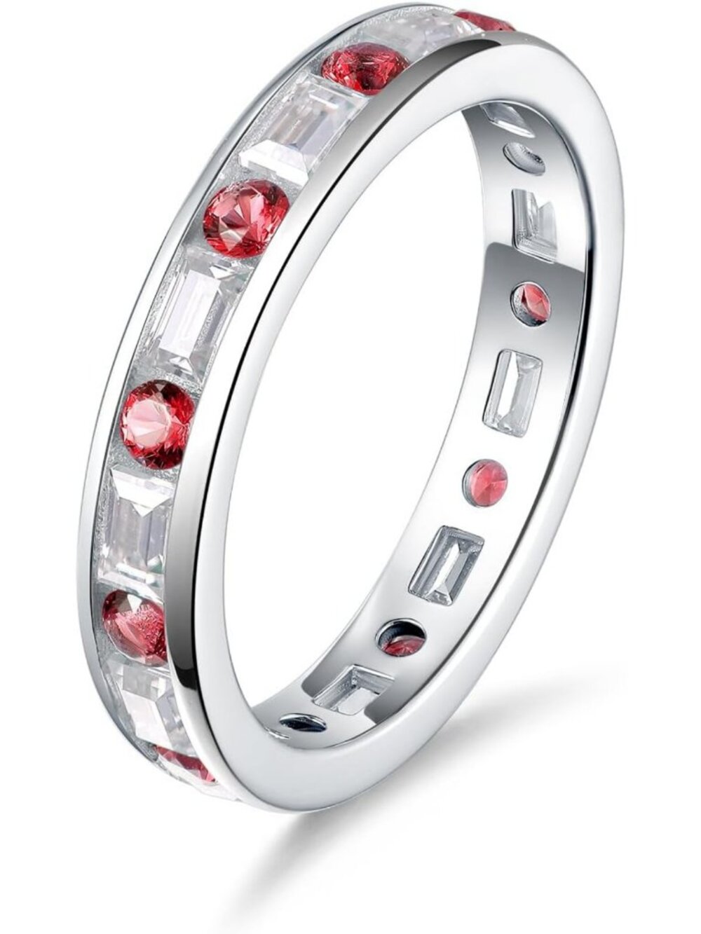 Stunning Moissanite Eternity Ring with Genuine Sapphire, Ruby & Emerald - 925